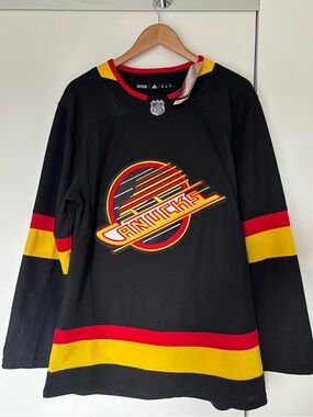 Adidas Vancouver Canucks Black Retro Logo Hockey Jersey - Player Issue.